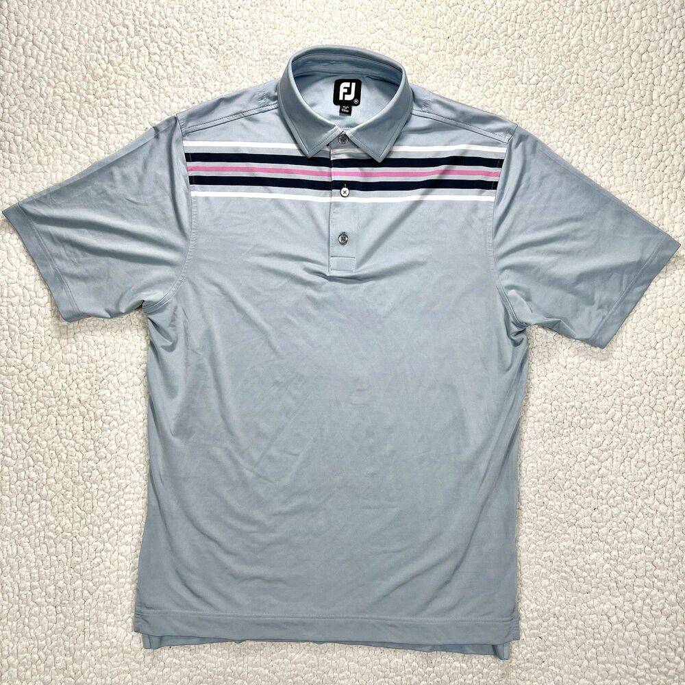 FootJoy Golf Polo Shirt Men’s M Light Blue Stripe Performance Stretch Athliesure
